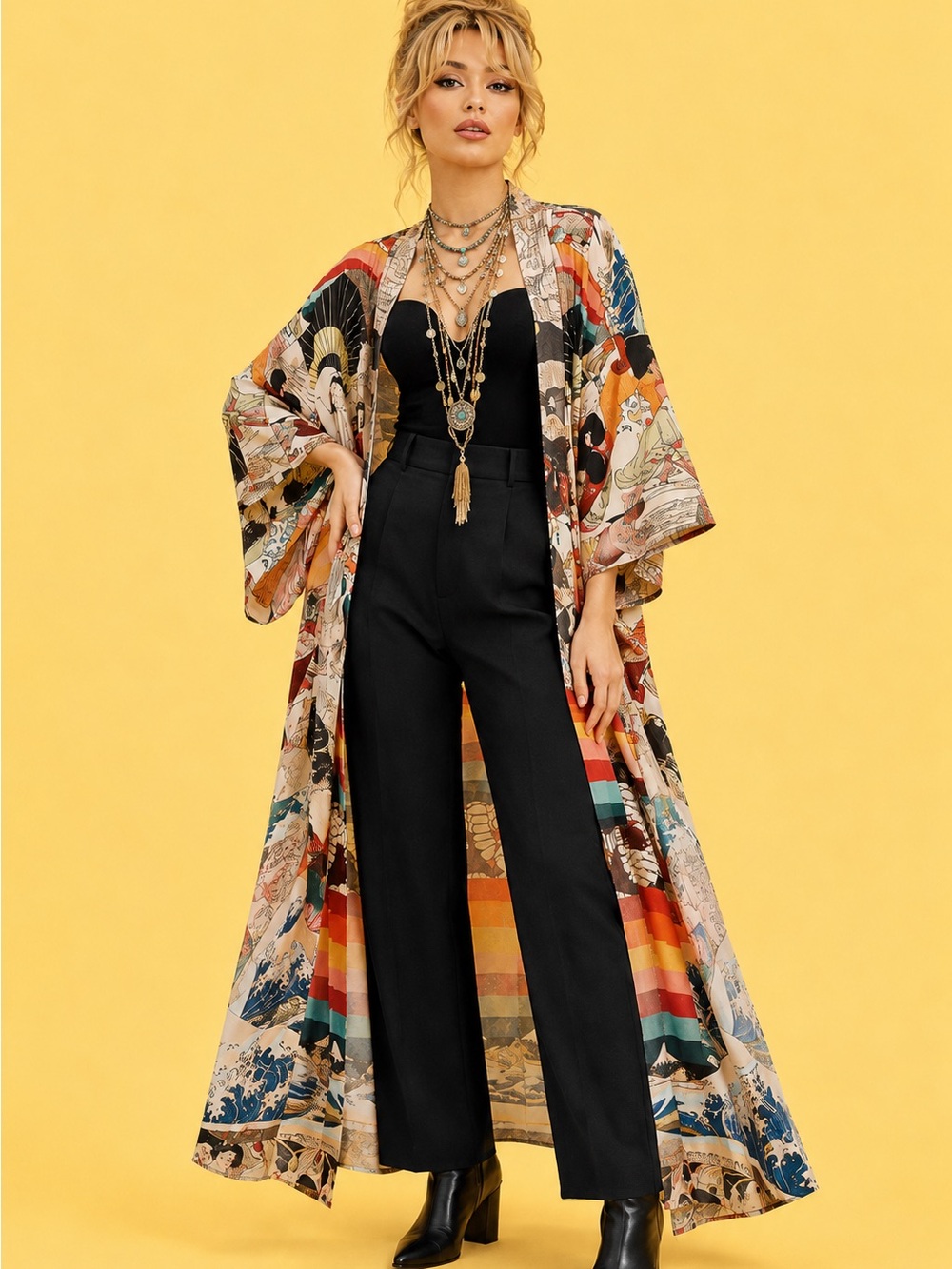 Floor length kimono duster boho festival cover-up